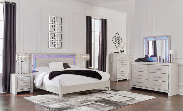 Ashley Zyniden - Silver - 5 Pc. - Dresser, Mirror, Chest, King Upholstered Panel Bed