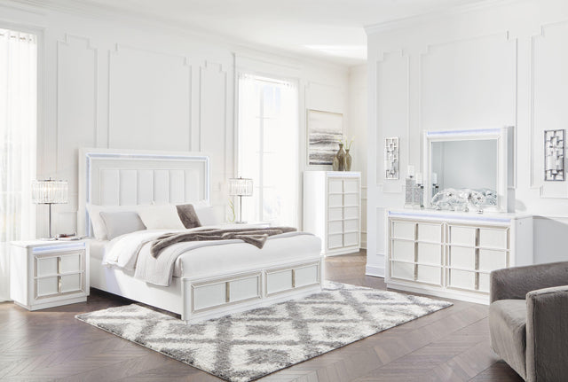 Ashley Chalanna - White - 5 Pc. - Dresser, Mirror, King Upholstered Storage Bed