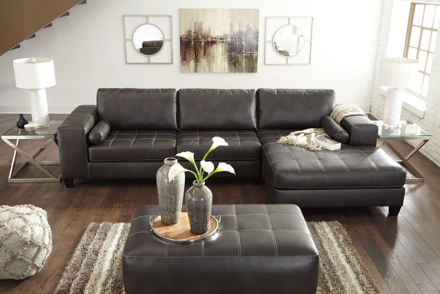 Ashley Nokomis - Charcoal - 3 Pc. - Right Arm Facing Corner Chaise 2 Pc Sectional, Ottoman