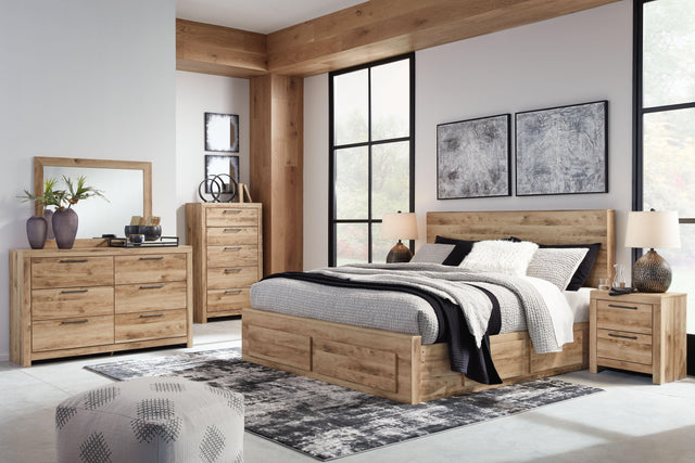 Ashley Hyanna - Tan - 7 Pc. - Dresser, Mirror, King Panel Bed With 4 Storage Drawers