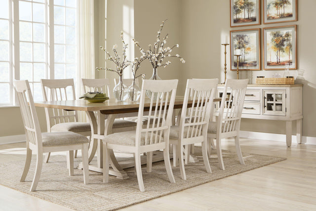 Ashley Shaybrock - Antique White / Brown - 10 Pc. - Rectangular Dining Room Extension Table, 8 Side Chairs, Server