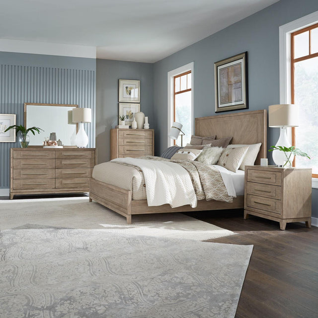 Liberty Furniture Brentwood - 5 Piece Bedroom Set (Queen Panel Bed, Dresser & Mirror, Chest, Nightstand) - Sandstone