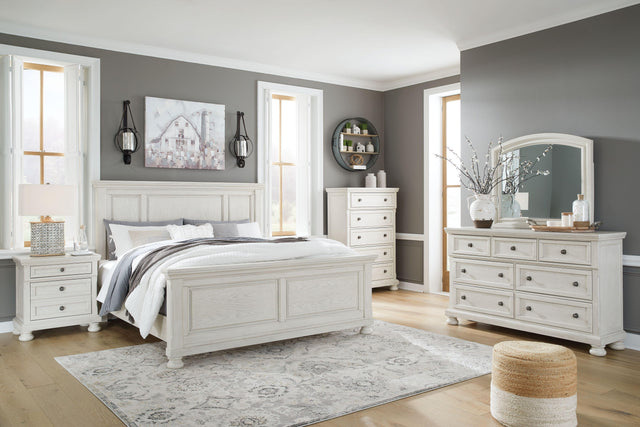 Ashley Robbinsdale - Antique White - 8 Pc. - Dresser, Mirror, Chest, King Panel Bed, 2 Nightstands