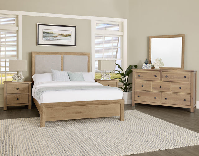 Vaughan-Bassett Custom Express - Queen Upholstered Woden Bed - Pebble Grey / Clear Oak