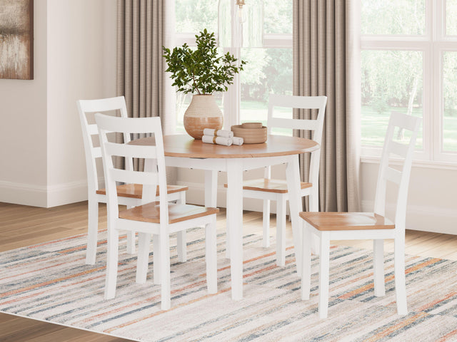 Ashley Gesthaven - Natural / White - 5 Pc. - Round Dining Room Drop Leaf Table, 4 Side Chairs