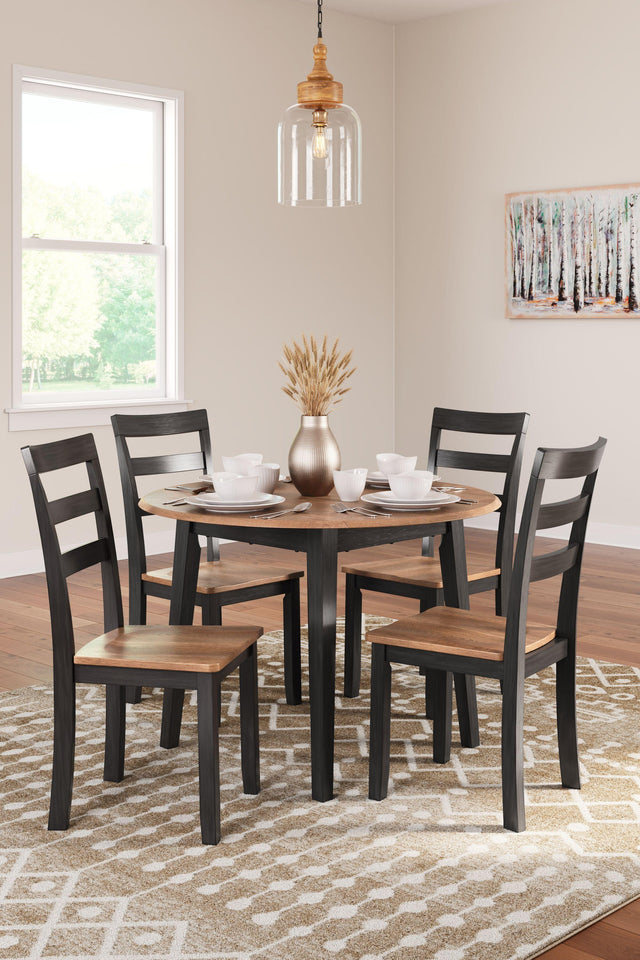 Ashley Gesthaven - Natural / Brown - 5 Pc. - Round Dining Room Drop Leaf Table, 4 Side Chairs