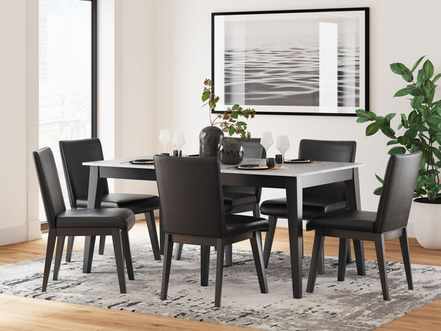 Ashley Jettaya - Black / White - 7 Pc. - Rectangular Dining Room Table, 6 Upholstered Side Chairs