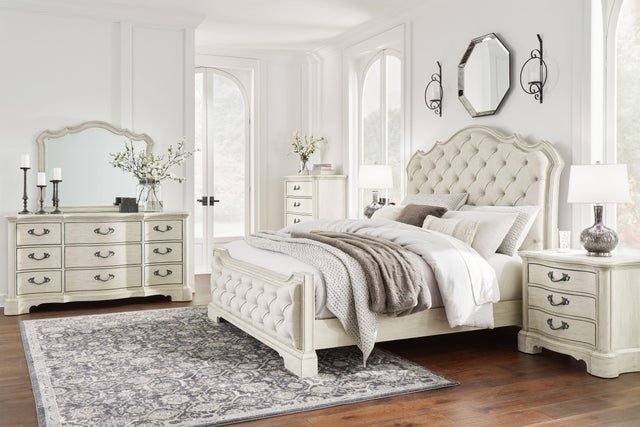 Ashley Arlendyne - Antique White - 7 Pc. - Dresser, Mirror, Queen Upholstered Bed, 2 Nightstands