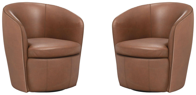 Parker House Barolo - 100% Italian Leather Swivel Club Chair (Set of 2) - Vintage Whiskey