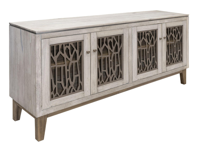 International Furniture Direct Forest - 4 Glass Door Console - Ivory White & Brown