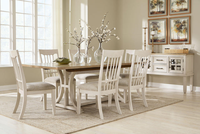 Ashley Shaybrock - Antique White / Brown - 8 Pc. - Rectangular Dining Room Extension Table, 6 Side Chairs, Server