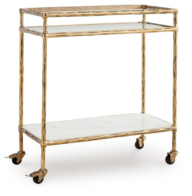 Ashley Plattfield Bar Cart - Antique Gold Finish