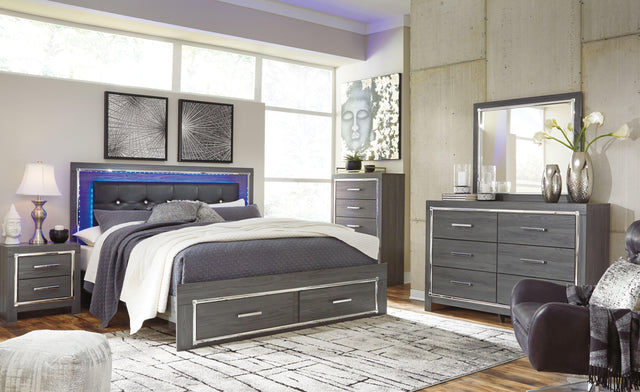 Ashley Lodanna - Gray - 5 Pc. - Dresser, Mirror, King Panel Bed With 2 Storage Drawers