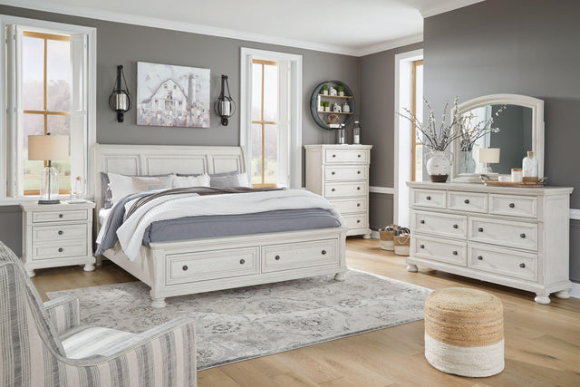 Ashley Robbinsdale - Antique White - 5 Pc. - Dresser, Mirror, King Sleigh Bed With 2 Storage Drawers