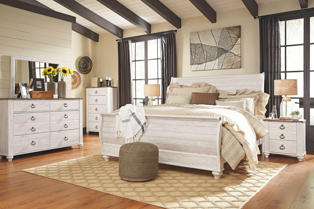 Ashley Willowton - Whitewash - 5 Pc. - Dresser, Mirror, King Sleigh Bed