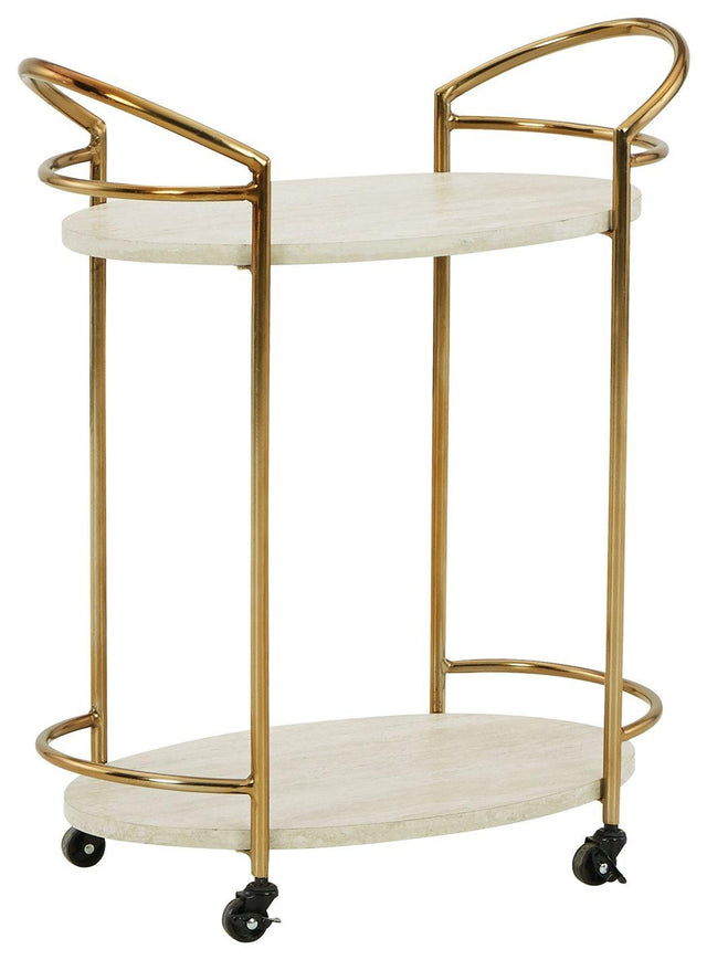 Ashley Tarica Bar Cart - Cream/Gold Finish