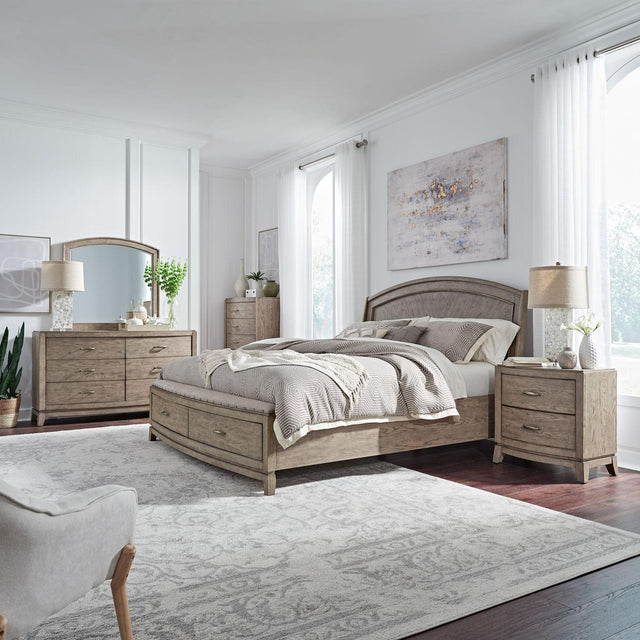 Liberty Furniture Avalon - 5 Piece Bedroom Set (Queen Panel Storage Bed, Dresser & Mirror, Chest, Nightstand) - Burnished Beige