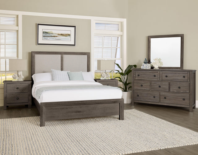 Vaughan-Bassett Custom Express - Queen Upholstered Wood Bed - Pebble Grey / Driftwood Grey