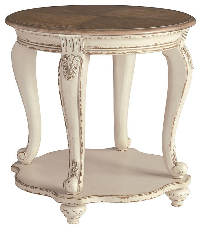 Ashley Realyn Round End Table - White/Brown