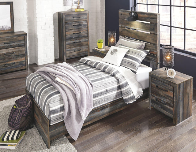 Ashley Drystan - Brown / Beige - 5 Pc. - Dresser, Mirror, Twin Panel Bed