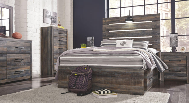 Ashley Drystan - Brown / Beige - 9 Pc. - Dresser, Mirror, Full Panel Bed With 4 Side Drawers, 2 Nightstands