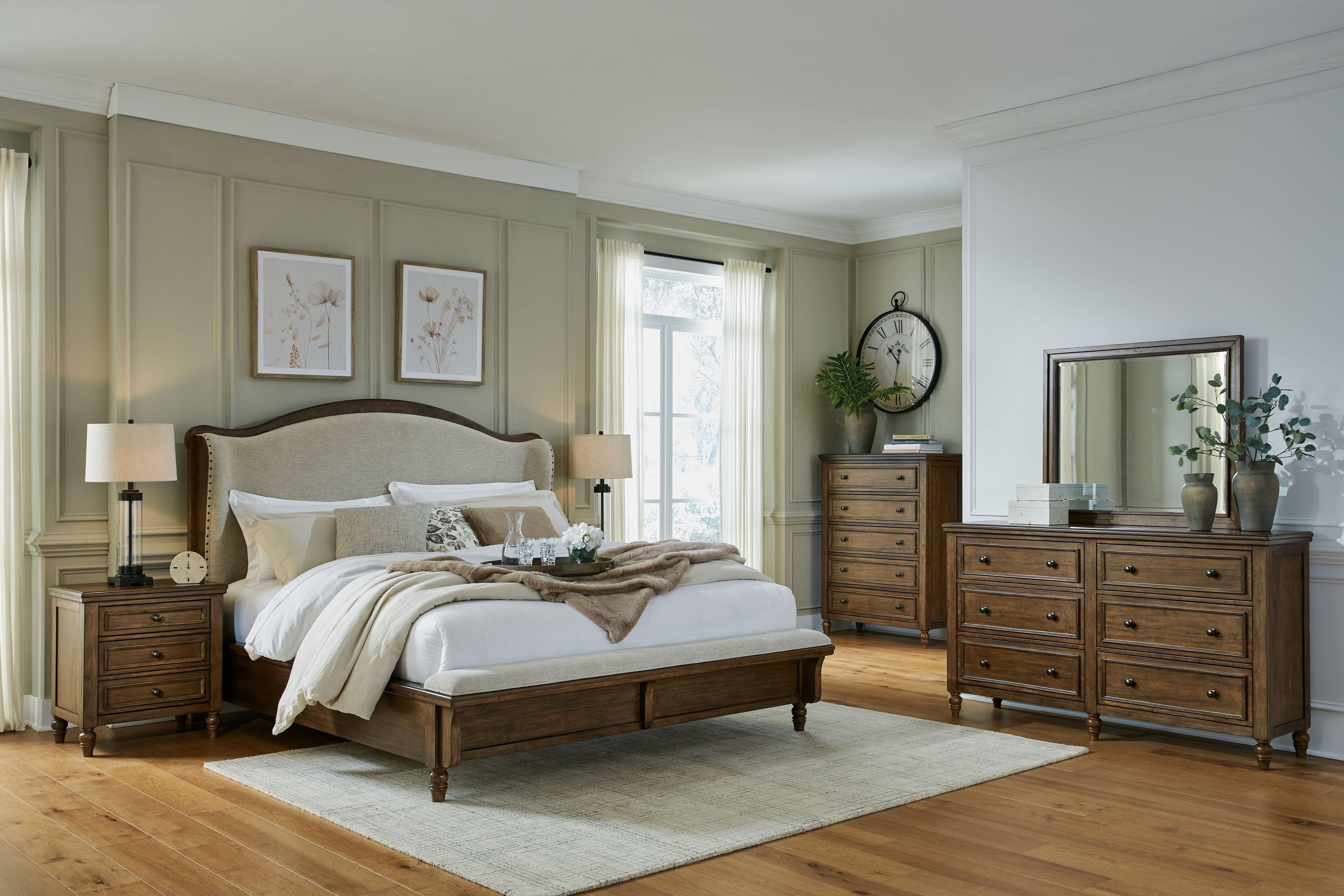 Gray bed with brown furniture online