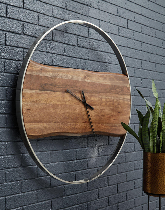 Ashley Panchali Wall Clock - Brown/Silver Finish