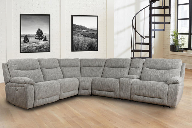 Parker House Apollo - 6 Piece Modular Power Reclining Sectional with Zero Gravity Recliners and Power Headrests and an Entertainment Console - Weave Grey