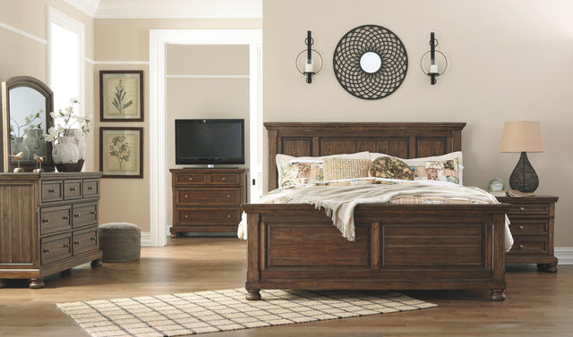 Ashley Flynnter - Medium Brown - 5 Pc. - Dresser, Mirror, King Panel Bed