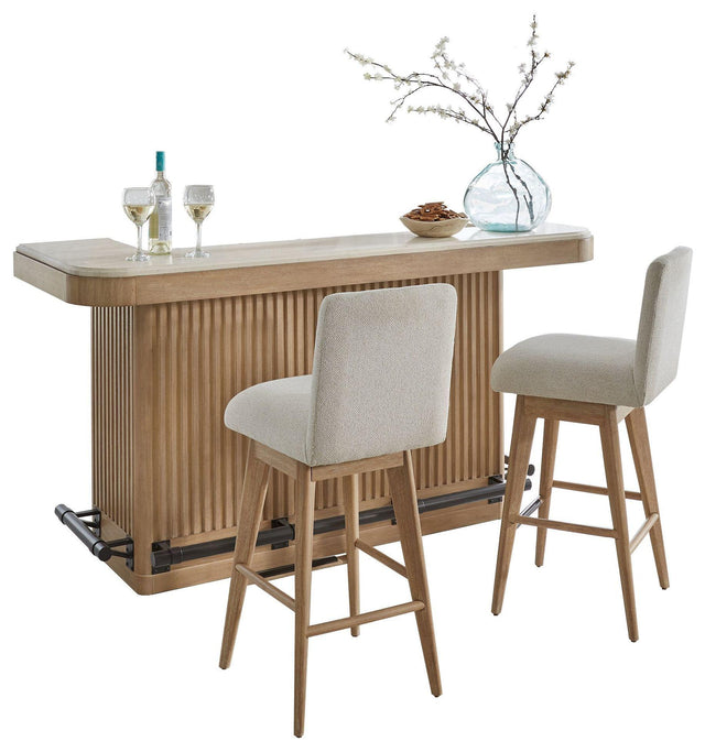 Parker House Escape - Dining 78" Bar With 2 Upholstered Swivel Barstools - Glazed Natural Oak