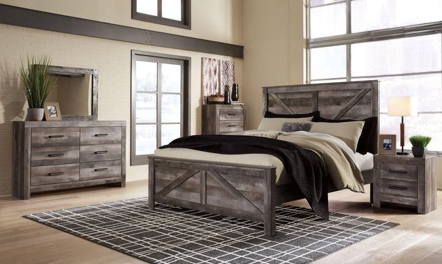 Ashley Wynnlow - Gray - 5 Pc. - Dresser, Mirror, King Crossbuck Panel Bed