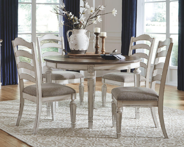 Ashley Realyn - White - 5 Pc. - Extension Table, 4 Ladderback Side Chairs