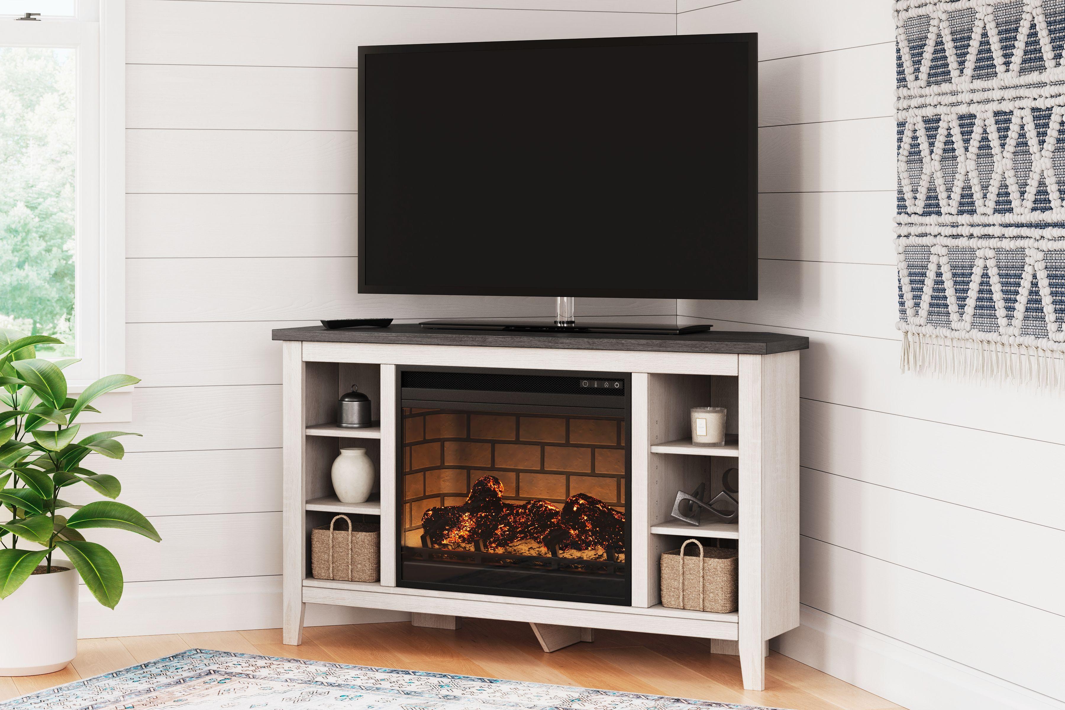 Ashley Dorrinson White Black Gray Corner TV Stand With Faux Fi Big Barn Home Center
