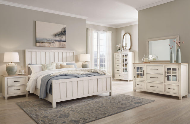 Ashley Shaybrock - Antique White - 5 Pc. - Dresser, Mirror, Chest, California King Panel Bed