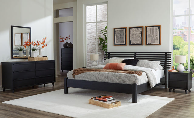 Ashley Danziar - Black - 5 Pc. - Dresser, Mirror, King Slat Panel Bed With Low Footboard