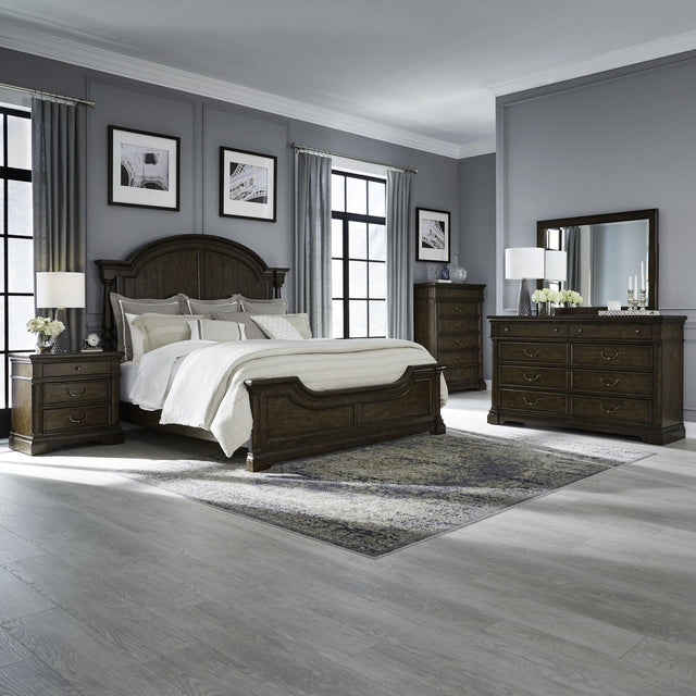 Liberty Furniture Arden Road - 5 Piece Bedroom Set (Queen Poster Bed, Dresser & Mirror, Chest, Nightstand) - Satin Cherry