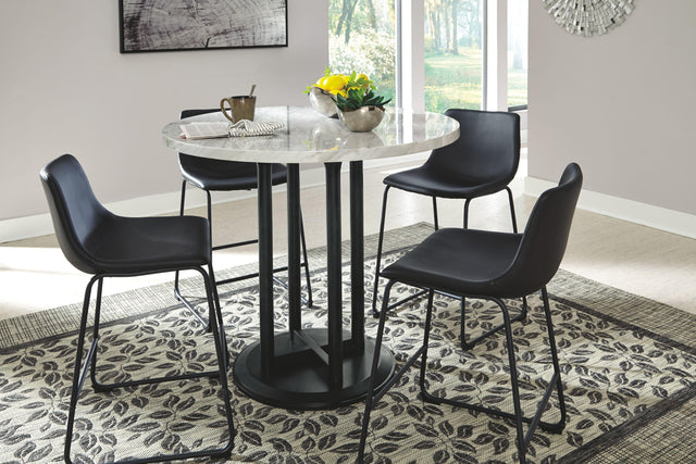 Ashley Centiar - Black / Gray - 5 Pc. - Counter Table, 4 Upholstered Barstools