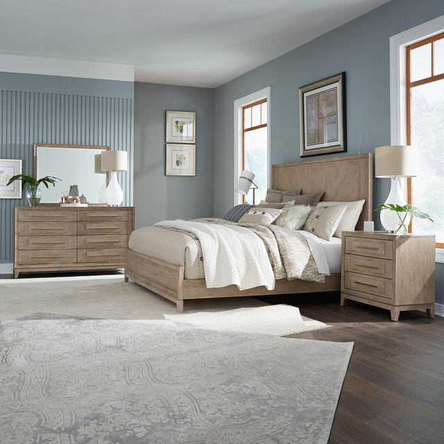 Liberty Furniture Brentwood - 4 Piece Bedroom Set (Queen Panel Bed, Dresser & Mirror, Nightstand) - Sandstone