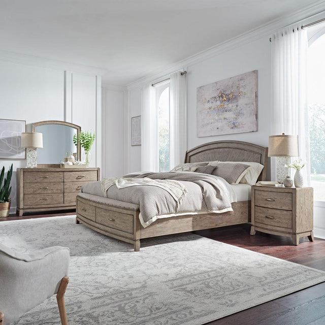 Liberty Furniture Avalon - 4 Piece Bedroom Set (Queen Panel Storage Bed, Dresser & Mirror, Nightstand) - Burnished Beige