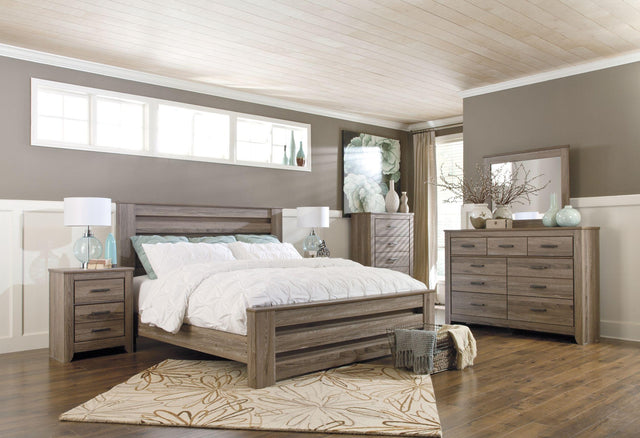 Ashley Zelen - Warm Gray - 5 Pc. - Dresser, Mirror, King Panel Bed