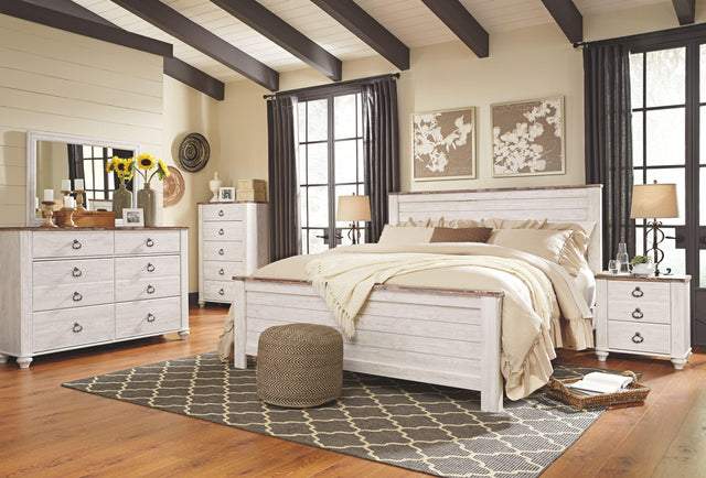 Ashley Willowton - Whitewash - 5 Pc. - Dresser, Mirror, California King Panel Bed