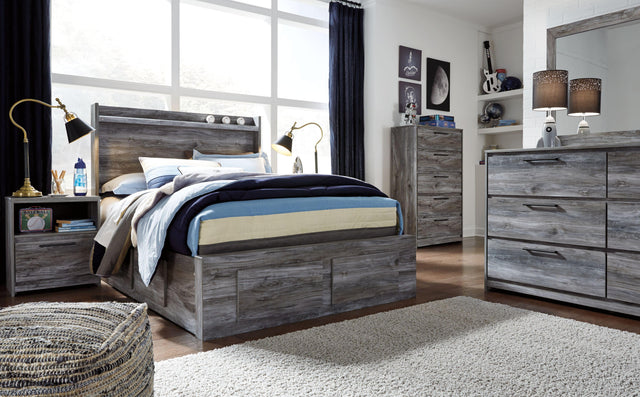 Ashley Baystorm - Gray - Full Panel Bed With 4 Storage Drawers - 7 Pc. - Dresser, Mirror, Full Bed