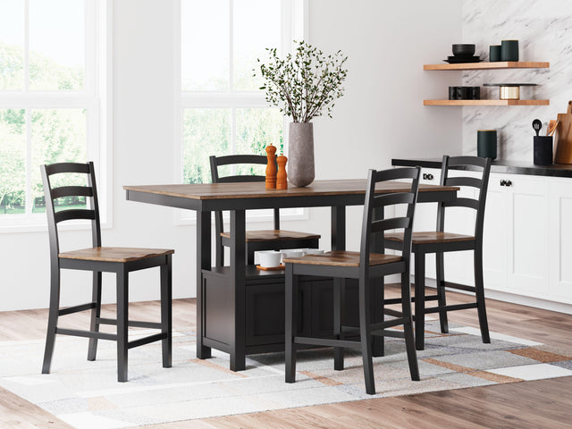 Ashley Wildenauer - Brown / Black - 5 Pc. - Rectangular Dining Room Counter Table, 4 Barstools