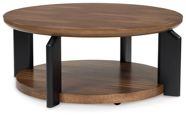 Ashley Kraeburn Round Cocktail Table - Brown/Black