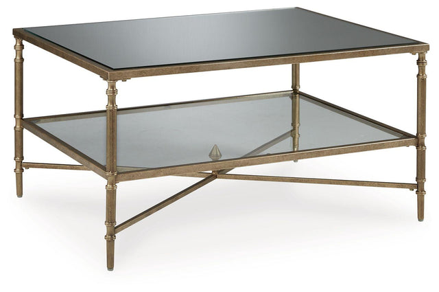 Ashley Cloverty Rectangular Cocktail Table - Aged Gold Finish