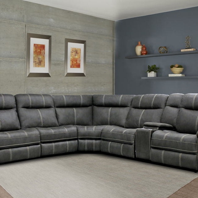 Parker House Mason - 6 Piece Modular Power Reclining Sectional with Power Headrests and Entertainment Console - CHARCOAL