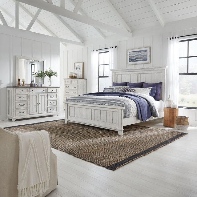 Liberty Furniture River Place - Queen Panel Bed, Dresser & Mirror, Chest - White