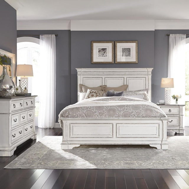 Liberty Furniture Abbey Park - California King Panel Bed, Dresser & Mirror, Night Stand - White