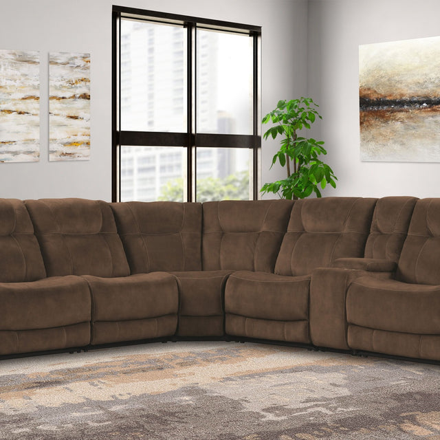 Parker House Cooper - 6 Piece Modular Manual Reclining Sectional with Entertainment Console - Shadow Brown