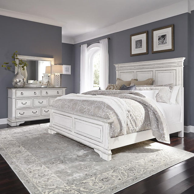 Liberty Furniture Abbey Park - Queen Panel Bed, Dresser & Mirror - White